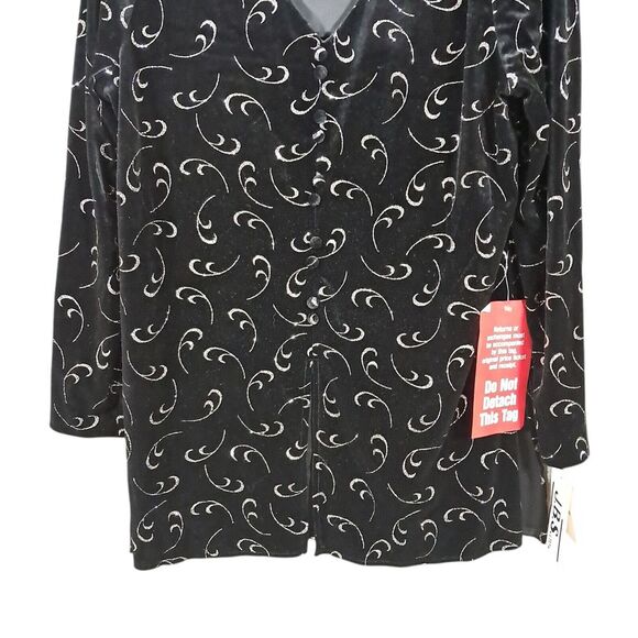 Vintage J.B.S. LTD Black Velvet Silver Sparkle Swing Jacket Size Large Buttoned - Picture 4 of 10